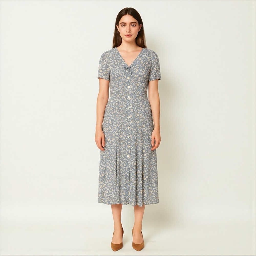 🌼 Caroline Wells 90s Vintage Floral Prairie Dress – Button Front (Size 10)‎